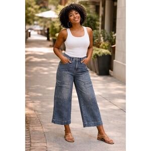 Democracy Absolution Wide Leg Crop Paint Splatter Jeans Size 4 Blue Utility Deni